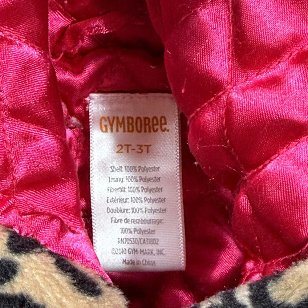 Gymboree Faux Fur Jacket Girls 2T-3T Leopard Print‎ Hooded Ears Pink Lining Coat